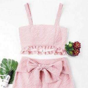 NWT Pink Gingham top and brown skirt set
